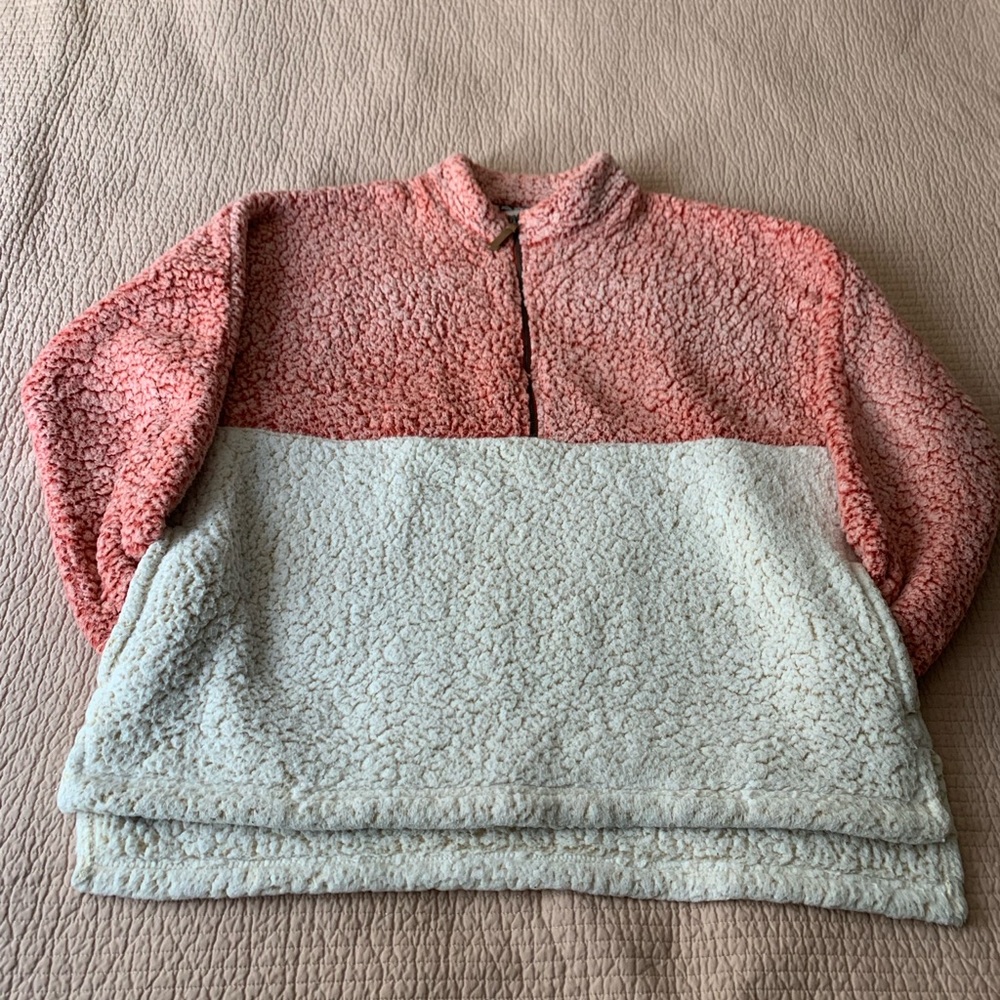 Time And Tru Sherpa Fleece Pullover Womens 1X 16W-18W Red & White Sweater,